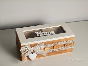 Scatola in legno shabby “Home” porta oggetti
