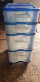 comodino multiuso in plastica con 4 ca