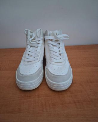 Sneakers Bershka alte platform bianco/panna