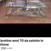 Tavolino da soggiorno anni 70 in ottone e cristall