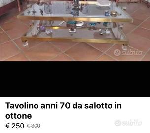 Tavolino da soggiorno anni 70 in ottone e cristall