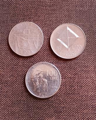 lotto 3 monete 100 lire Italia commemorative 