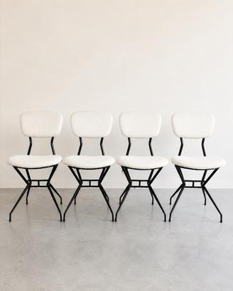 Sedie Mid-Century Modern anni ’60 bouclé bianco