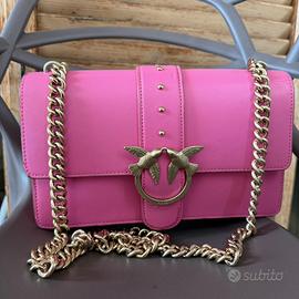 Borsa PINKO Love Bag rosa borchie e tracolla oro