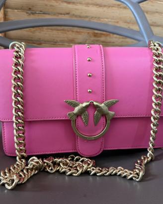 Borsa PINKO Love Bag rosa borchie e tracolla oro