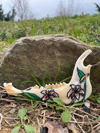 Mandibola di volpe dipinta a mano pezzo unico 