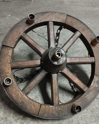 Lampadario RUOTA di CARRO vintage rustico