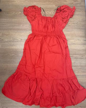 Abito  lungo in cotone  e pizzo con scollo a barca