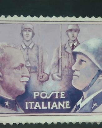 Quadro olio su tela "Re d'Italia e Mussolini"