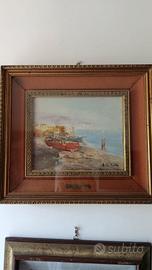 Quadro vintage  " paesaggio marino con barche " 