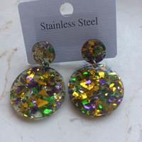 orecchini glitterati verde,oro,viola