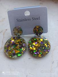 orecchini glitterati verde,oro,viola