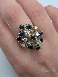 ANELLO ORO DIAMANTI ZAFFIRI