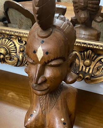 Scultura etnica Donns Africana Busto in legno