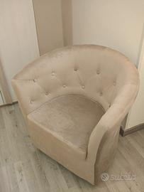 Poltrona capitonné velluto beige