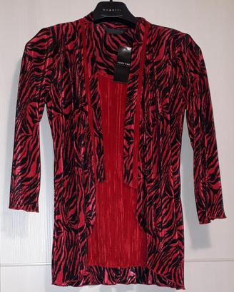 Blusa casacca effetto twin set animalier nuova