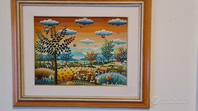Quadro Naïf Luciano Prandini - Mietitura 1976