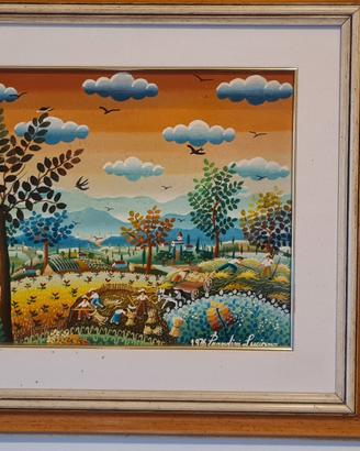 Quadro Naïf Luciano Prandini - Mietitura 1976