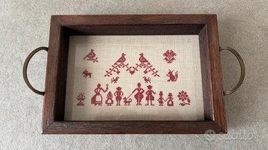 Vassoio Di Natale Ricamato Punto Croce