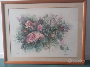 Litografia originale Renzo Vespignani "Le rose" 