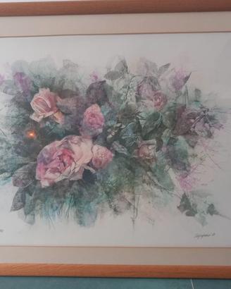 Litografia originale Renzo Vespignani "Le rose" 