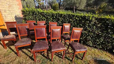 9 sedie in legno e pelle