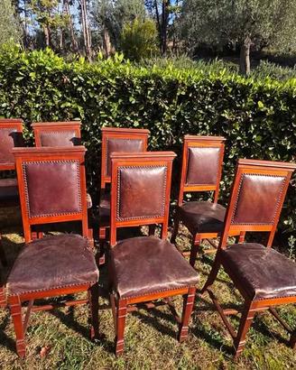 9 sedie in legno e pelle