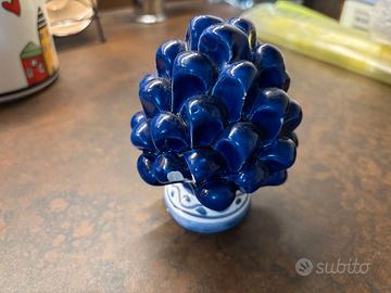 Coppia pigne ceramica siciliana blu e bianca
