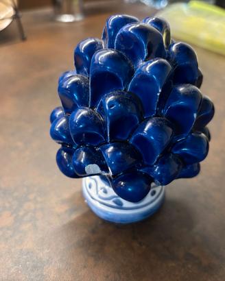 Coppia pigne ceramica siciliana blu e bianca