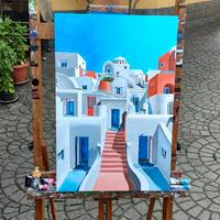 DIPINTO A OLIO VILLAGGIO GRECIA