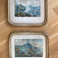 Coppia acquerelli paesaggi montani, anni ’6o