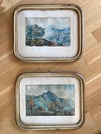 Coppia acquerelli paesaggi montani, anni ’6o