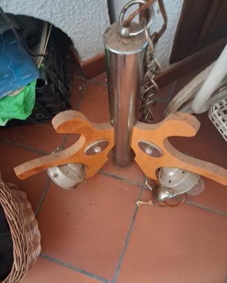 lampadario legno metallo vintage