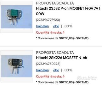 Coppie finali mosfet Hitachi 2SK226 + 2SJ82