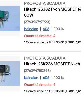 Coppie finali mosfet Hitachi 2SK226 + 2SJ82