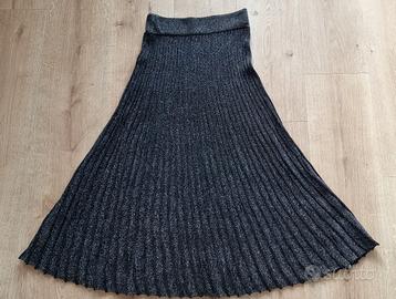 Gonna a pieghe maglia Benetton nero argento M