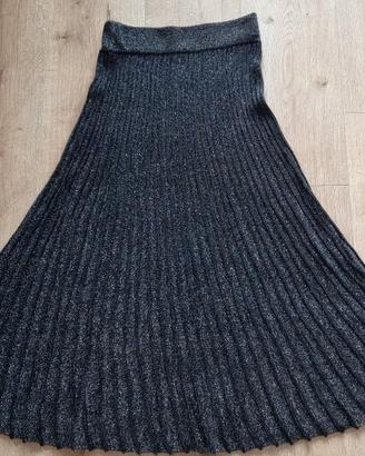 Gonna a pieghe maglia Benetton nero argento M