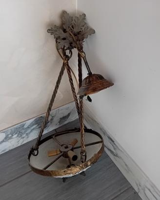 lampadario in ferro battuto 3 luci e plafoniera 