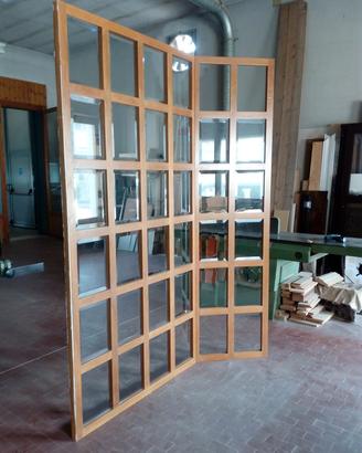 Separé vetrata divisorio legno massello noce