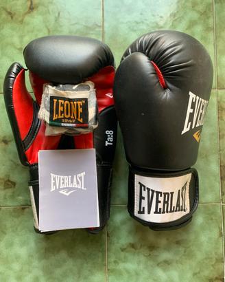 Guanti Boxe Everlast taglia 8 + Fasce Polsi Leone