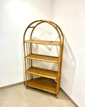 Scaffale vintage anni ’70 in bambù e rattan