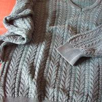 Maglione cotone verde a trecce XL