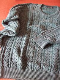 Maglione cotone verde a trecce XL