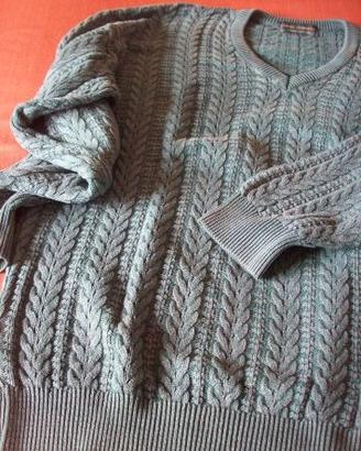 Maglione cotone verde a trecce XL