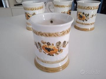 set 4 tazze in ceramica decorate a mano vintage 60