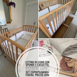 Lettino con spondine con set piumino e paracolpi