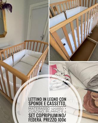 Lettino con spondine con set piumino e paracolpi