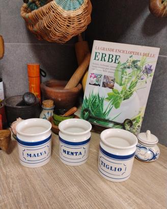 Antico tris vasi toscani erbe officinali ceramica 