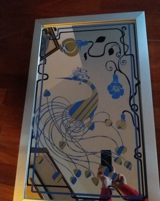 Specchio con serigrafia. Cornice alluminio