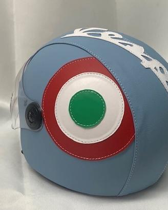 casco rivestito ecopelle AZZURRO VISIERA vespa px 